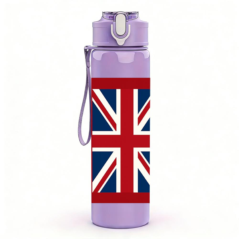 1 шт. Флаг Великобритании Union Jack 750 мл Цветная пластиковая спортивная бутылка для воды Герметичная крышка-поилка с откидным клапаном Для спорта, офиса, дома