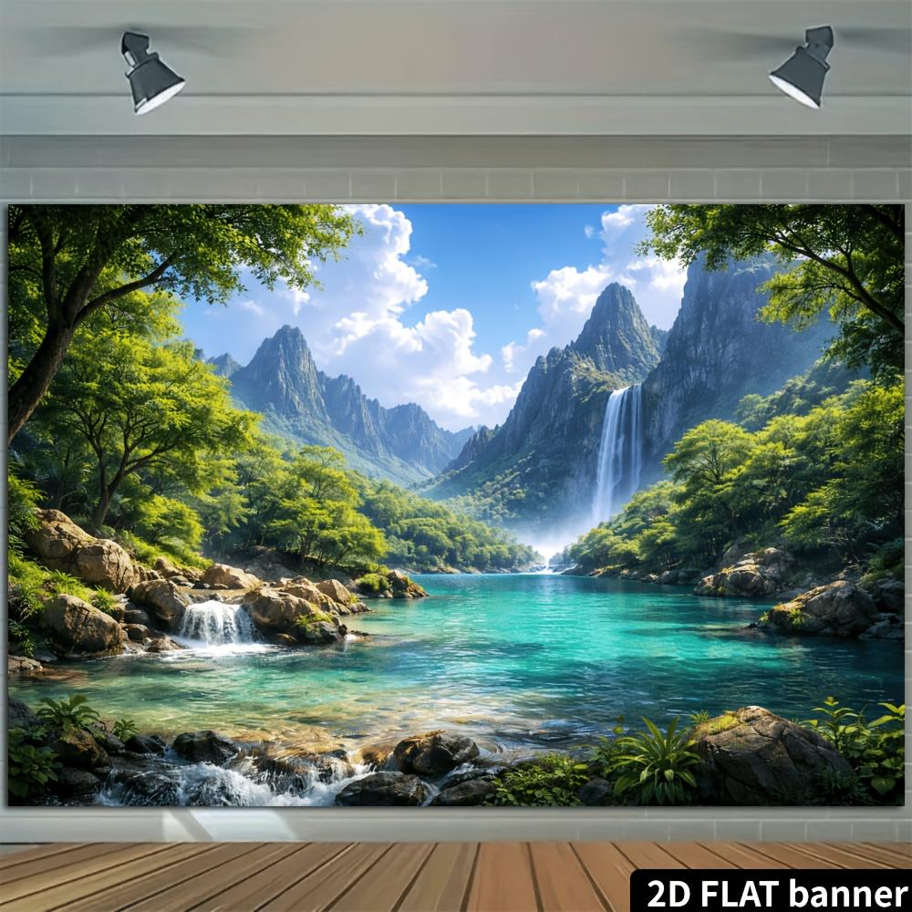 2D planar landscape waterfall and lake background fabric, suitable for indoor and outdoor photography and home wall decoration