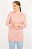Women's Big Size Blouse Plus Size Pink Crew Neck Long Sleeve Viscose Blouse