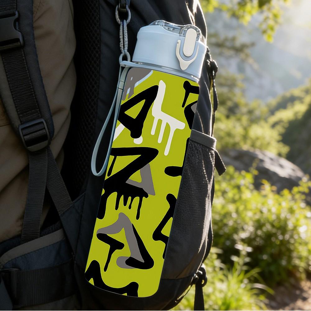 1PC Graffiti Street Art Font 750ml Color Plastic Sports Water Bottle Leakproof Flip Straw Lid Suitable for Sports Office Home Use