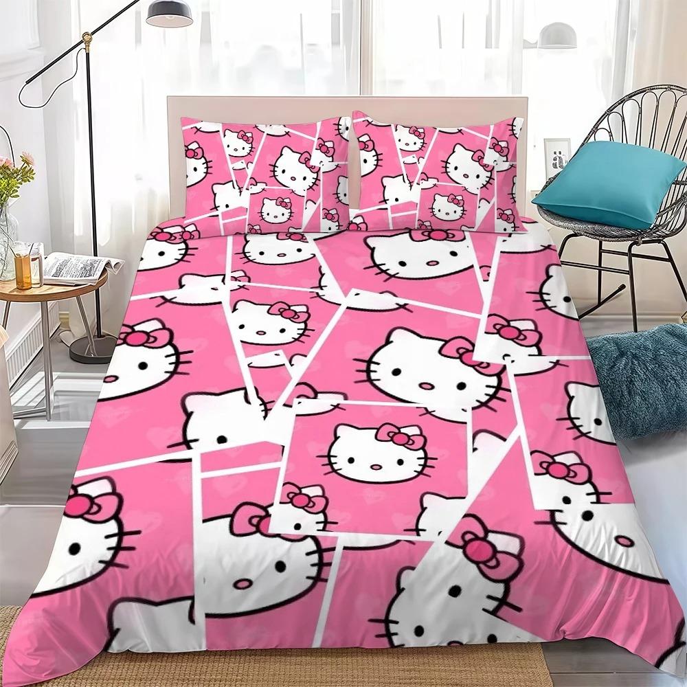 H-Hello Kittys Cute Duvet Cover Set Bedding Set Kids Boy Girl Bedroom Decoration 2/3piece set Student Dormitory Home Style