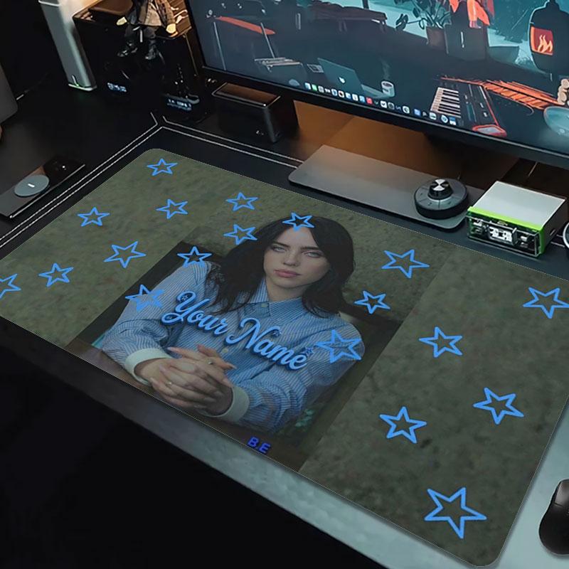 Billie Eilish Custom Name Large Size Mouse Pad Large Gaming Table Cushion Non-slip Laptop Tablet Big Mousepad XXL Mat Mini PC Playmat With Lock edge