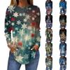 Ladies' Loose Round Neck Retro Pattern Printed Long Sleeved T-shirt Top Pullover For Christmas