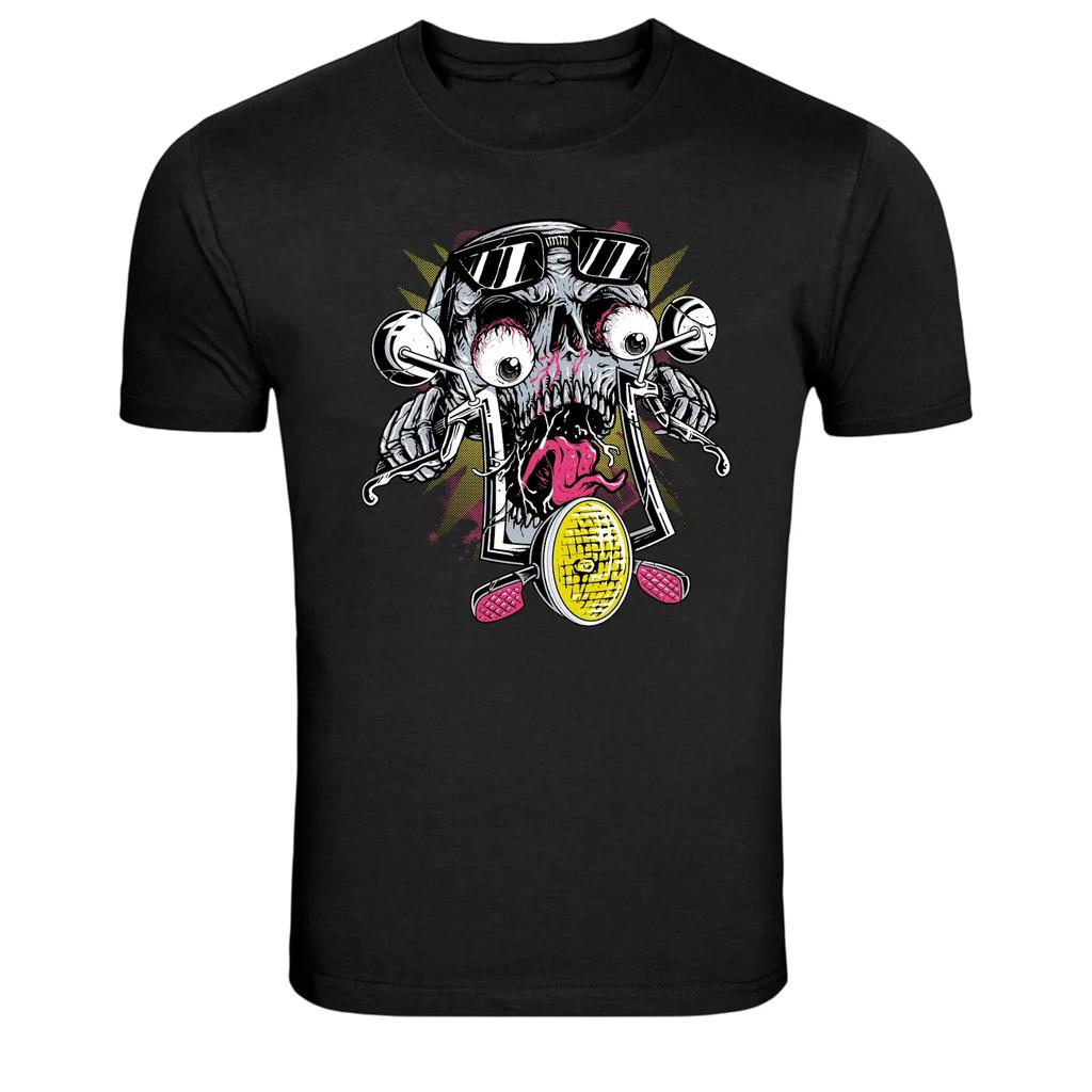 Crazy Skull Motorcycle Rider Graphic T-Shirt