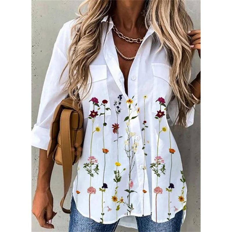 Temperament Women's Shirt, Loose Long-Sleeved Shirt, Women's Casual Printed Top.