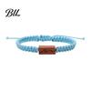 Simple Two Tone Woven Cord Adjustable Rope Bracelet with Wooden Charm, Ocean Wave/Mountain for Durable Wear Resistant String Wristband Women