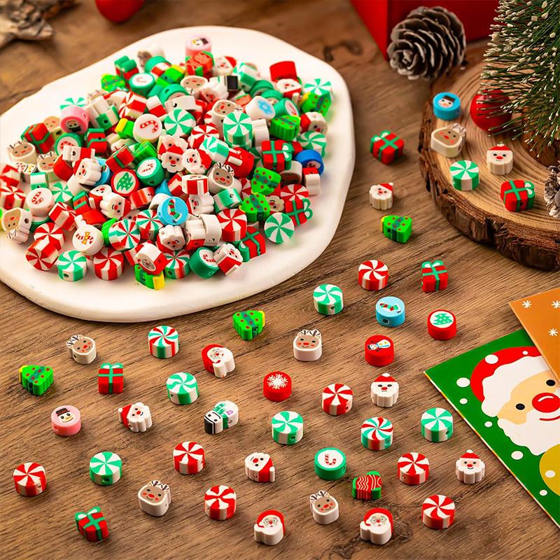 10 сеток, красочные самодельные браслеты, ожерелья, изготовление украшений на рождественскую тематику, набор для бисероплетения из мягкой глины