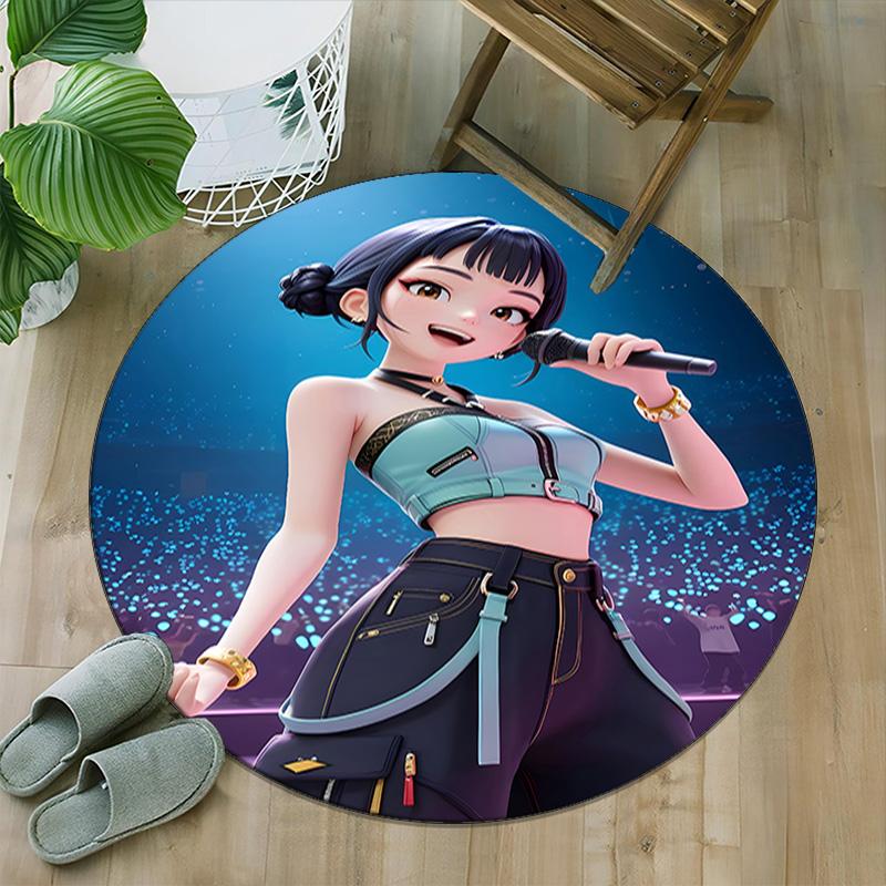 1pc KPop Demon Hunters ZOEY3 Print Round Carpet Chair Round Carpet Suitable for Bedroom Living Room Home Decorative Carpet