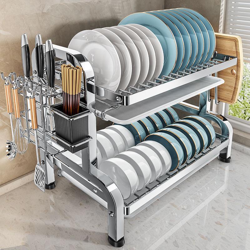 В наличии Кухонная полка для хранения из нержавеющей стали 304 Полка для тарелок и сушки Многофункциональная полка для тарелок Хранение тарелок и палочек для еды