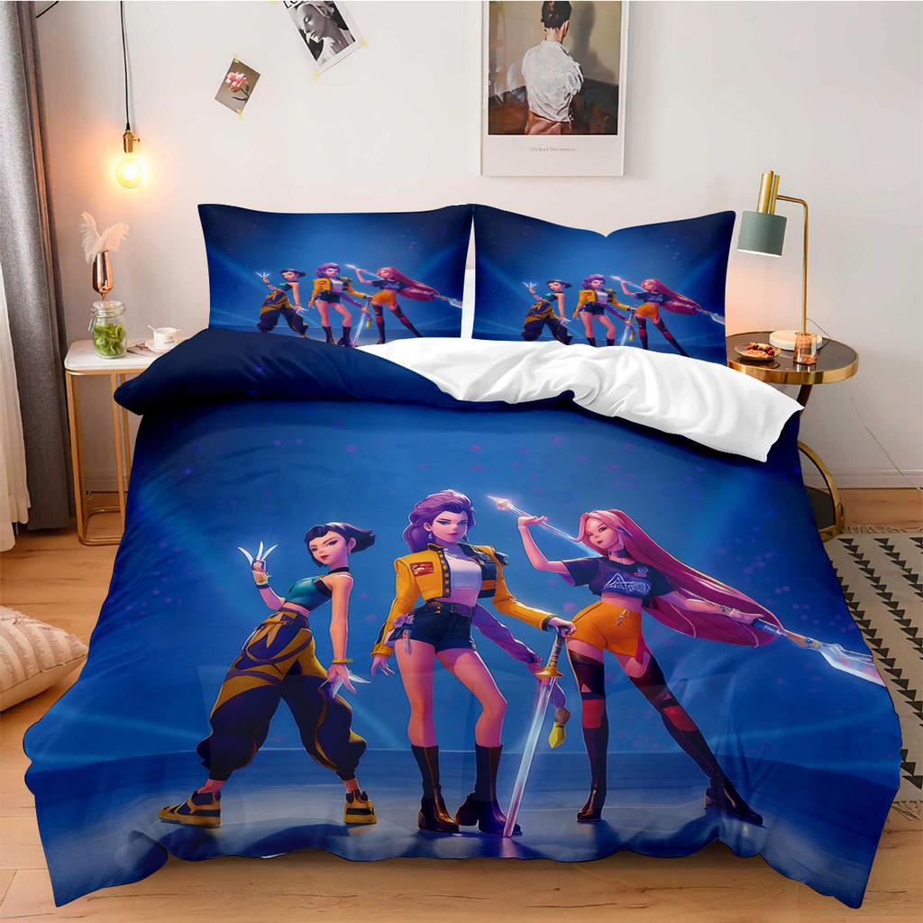 K-Pop Demon Hunters Beddding Set for Fan Kids Machine Washable Durable King Queen Twin Size for K-pop Girls Home Bedroom Decor