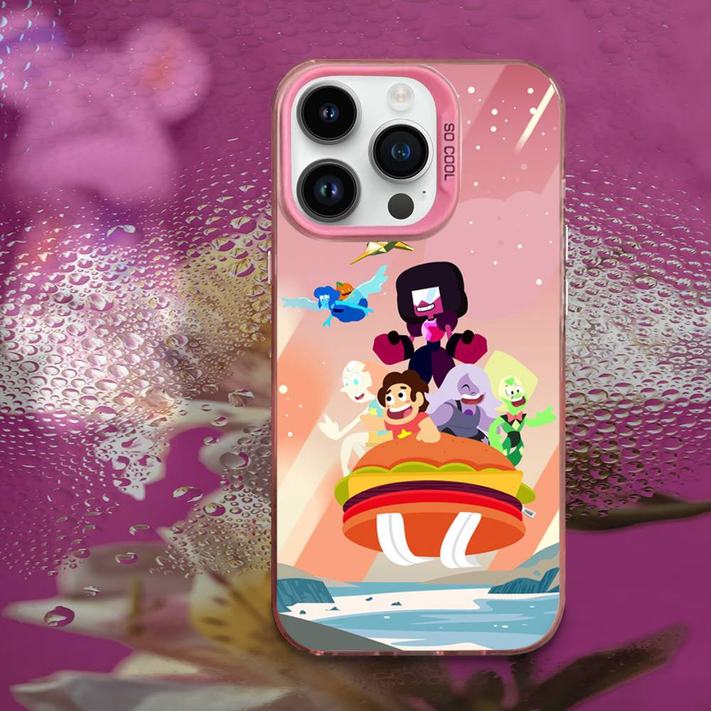 Мультяшный чехол S-Steven Universe для iPhone 16, 15, 14, 13, 12, 11, Mini, Pro, E, MAX, Розовый Конфетный, Матовый, Ударопрочный