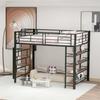 Bunk Bed Youth with Safety Stairs Several Shelves Built-in Wardrobe Adult Strong Load Bearing Metal Frame Loft Home Furniture Double Layer