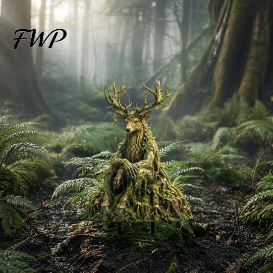 Storybook Style Patio Ornament Woodland Spirit Garden Stake, Forest Animal Yard Decor, 3D Rustic Stake Statue for Fairy Planter & Outdoor Display