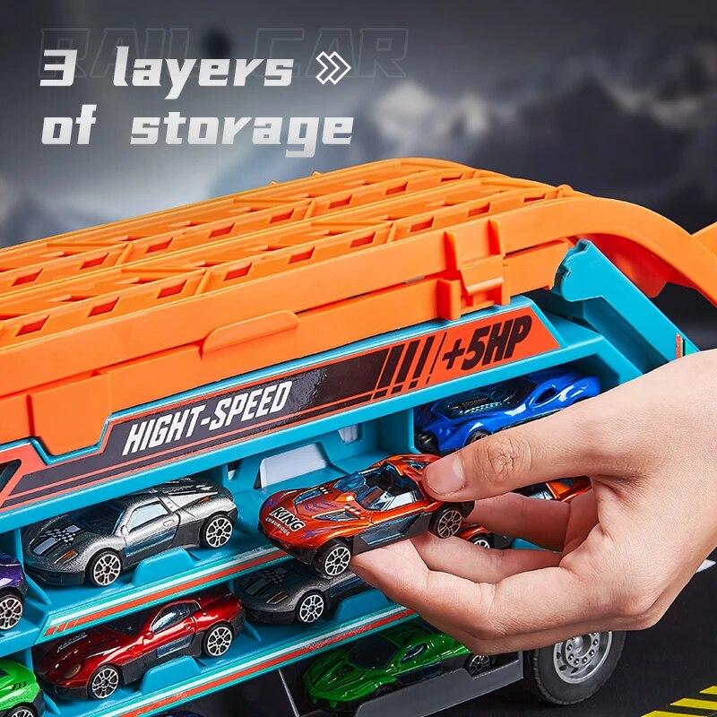 Coaster Racetrack Car-Rocket Lift Transformed Racing Car Combination Large Car Transporter Truck Folding Track Vehicle Kids Gift