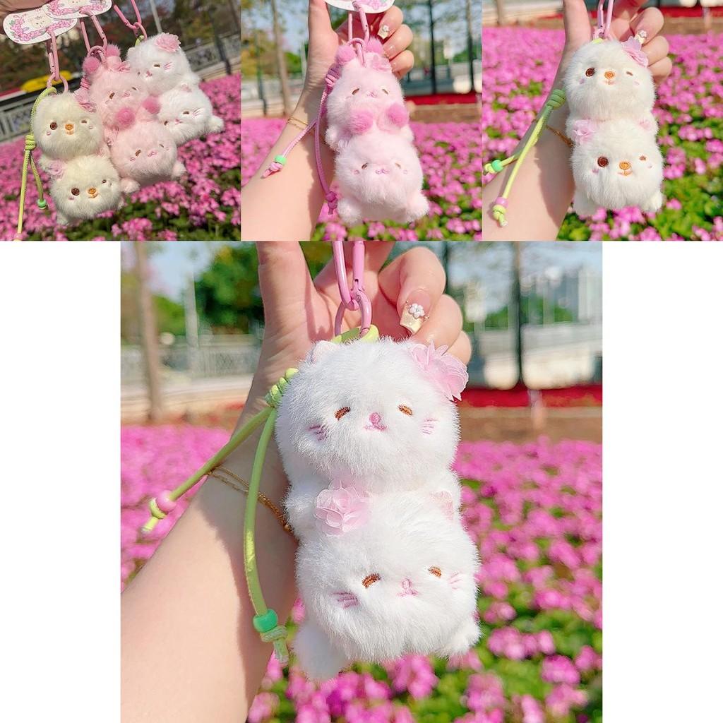 Sakura Season Cat Bear Rabbit Animal Plush Keychain With Hanging Strap For Bag Decor