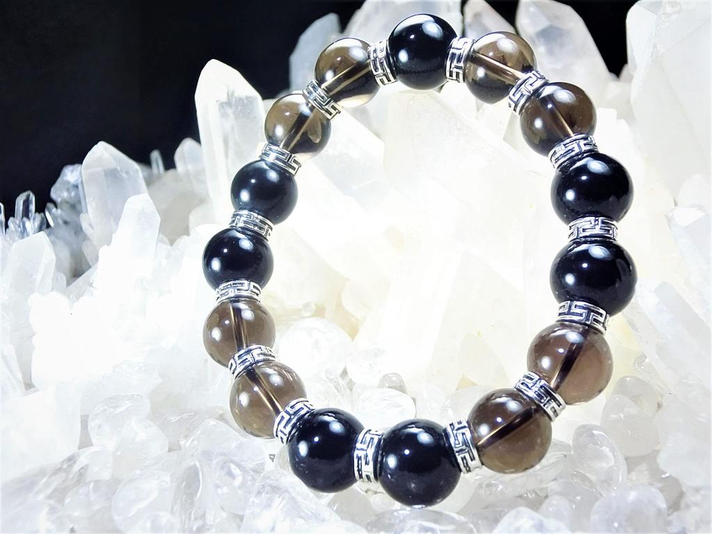 Leaf Stone for warding off evil spirits and Smoky Quartz and Onyx Bracelet for Men and Natural AAA Crushed Size 16cm [Amulet misfortune] Women, Stone,