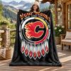 Calgary Flames Custom Name Flannel Blanket Personalized Soft Warm Plush Throw Blanket Customized Gift for Family Friends