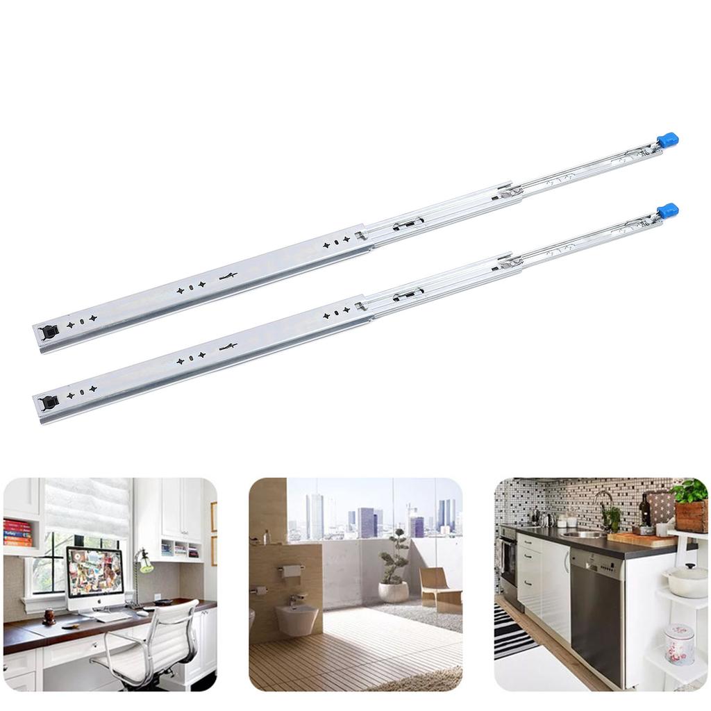 1 Pair 30in Locking Drawer Slide Cold Rolled Steel 120kg Bearing 53mm Width 3 Sections Heavy Duty Ba