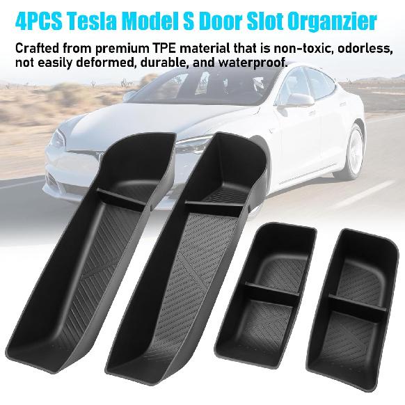 Jaronx Compatible With -2026 Tesla Model S Door Side Organizer, 4PCS Front Rear Doors Pockets Erts Storage Tray For Tesla Model S Accessories    2024