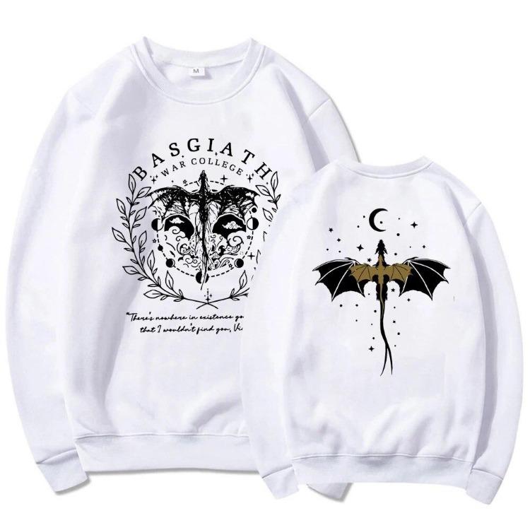 Vintage Women Graphic Hoodies Basgiath War College Sweatshirt Fourth Wing Double Sided Bookish Pullover Sweater