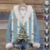 Женская мода повседневный рождественский принт с длинным рукавом и V-образным вырезом пуловер для волос