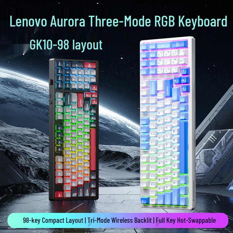 Двухцветная механическая игровая клавиатура Aurora GK10 с 98 клавишами, с возможностью горячей замены, с подсветкой (Трехрежимный, Проводной/Беспроводной, Перезаряжаемый)