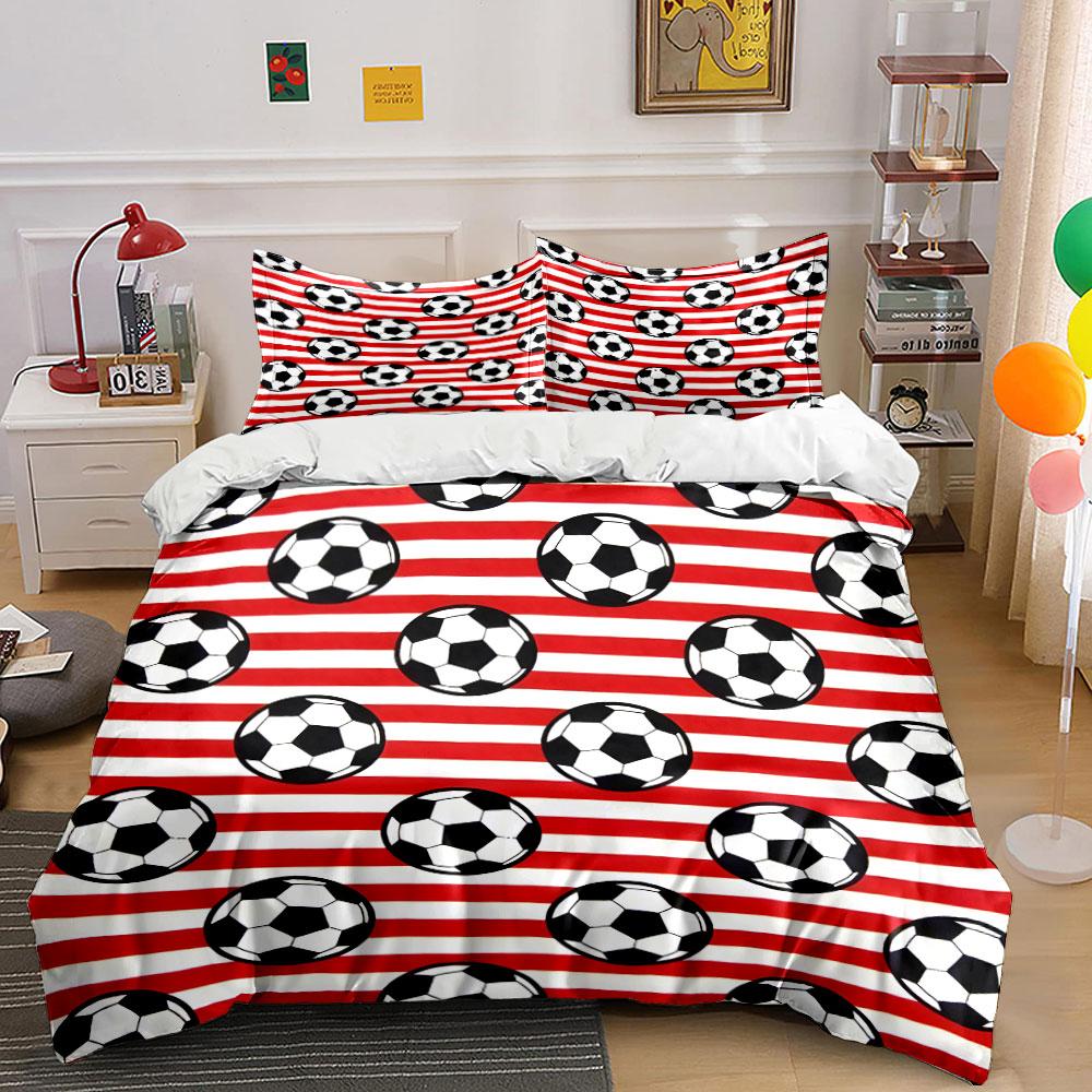 Soccer Ball Red Stripe Bedding Bedding Duvet Cover Set Duvet Cover Pillowcases (1 * Duvet Cover 2 * Pillowcases, without duvet insert)