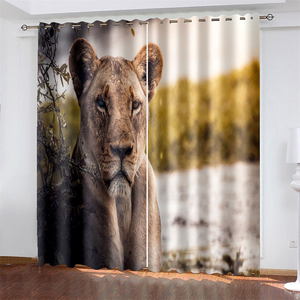3D печать дешевые африканские дикие животные лев король королева 2 шт тонкие затемняющие оконные занавески гостиная спальня домашний декор крючок
