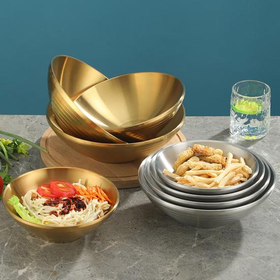 Креативная миска для супа из нержавеющей стали в корейском стиле, золотистая, серебряная чаша для фруктового салата, однослойная домашняя посуда, кухонная утварь