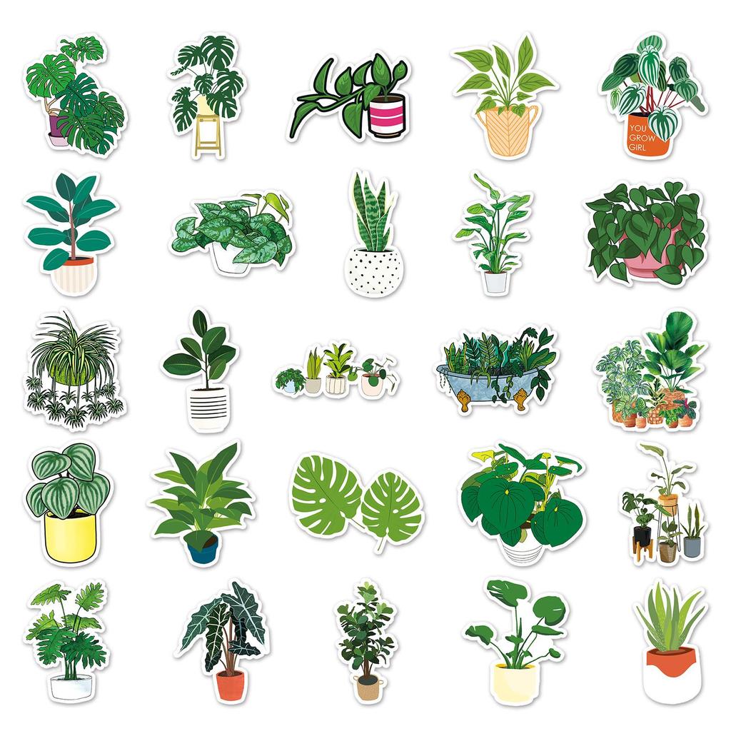 50 Green Plant Waterproof Stickers for Suitcases, Laptops, and More