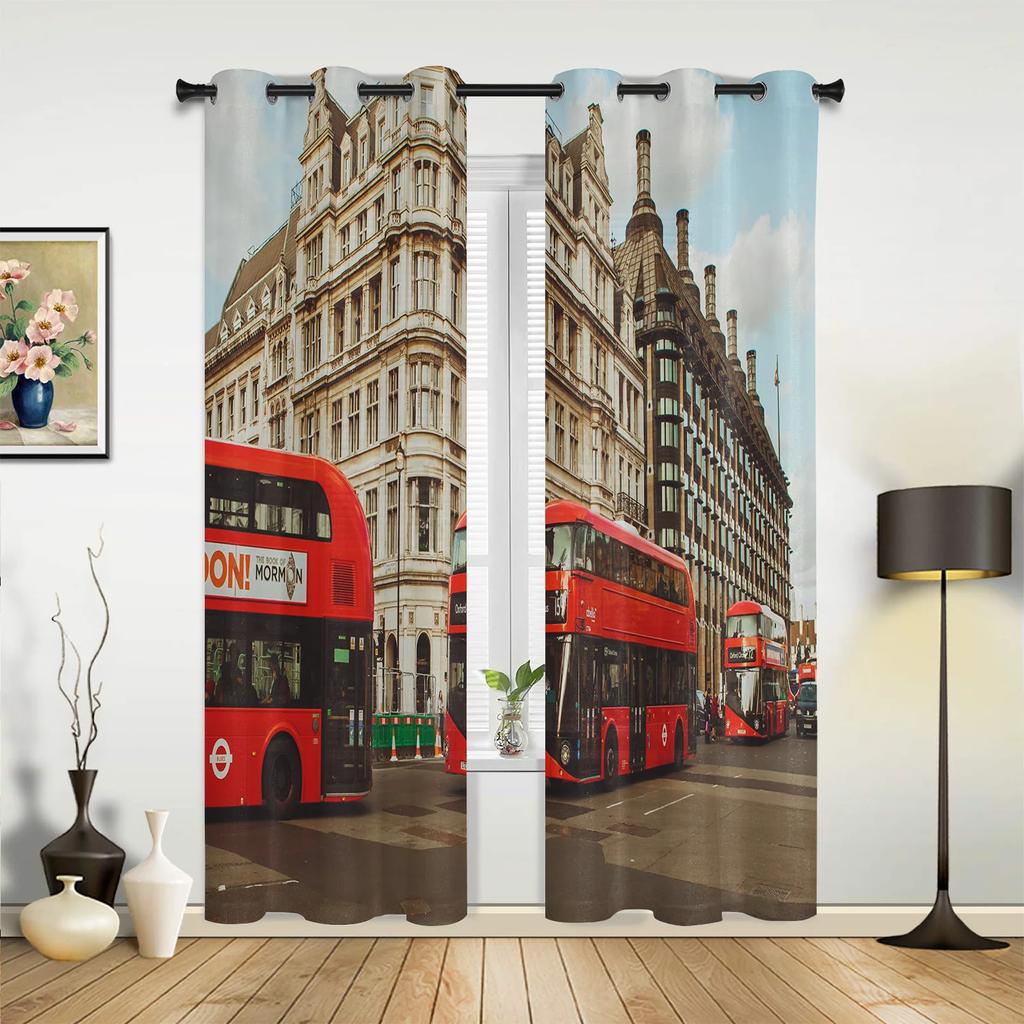London Telephone Booth Curtains for Bedroom Living Room Drapes Kitchen Children's Room Window Curtain Modern Home Decor