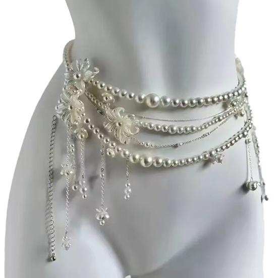 Women Waist Chain Multi Layer Faux Pearls Tassel Design Belt Chain Jeans Skirts Dresses Versatile Accessory