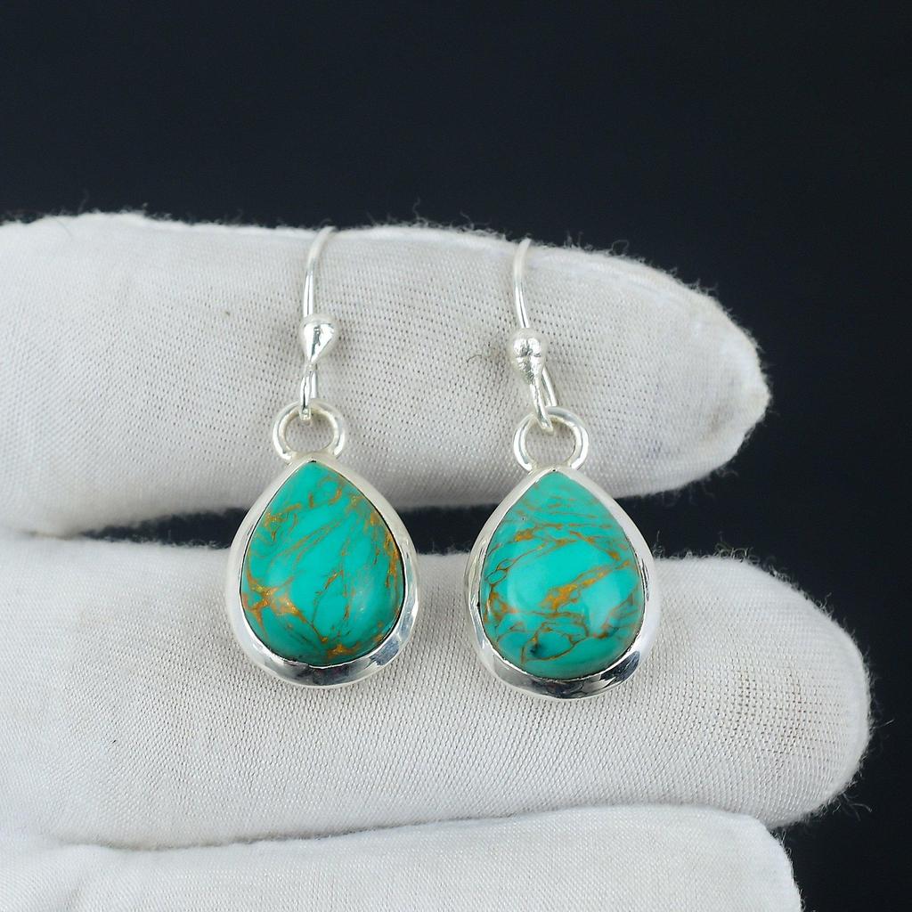 Серьги с бирюзой из Аризоны, серьги из стерлингового серебра 925 пробы, красивые серьги с драгоценными камнями и кабошоном, серьги на день рождения, подарок для нее для женщин