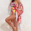 2024 European & American Three-Piece Swimsuit Set: Long Sleeve Sunscreen Cover-up Bikini for Women.