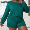 Women's Pajamas Long Sleeve Top Shorts Thick Loose Set Ice Silk Home Wear
