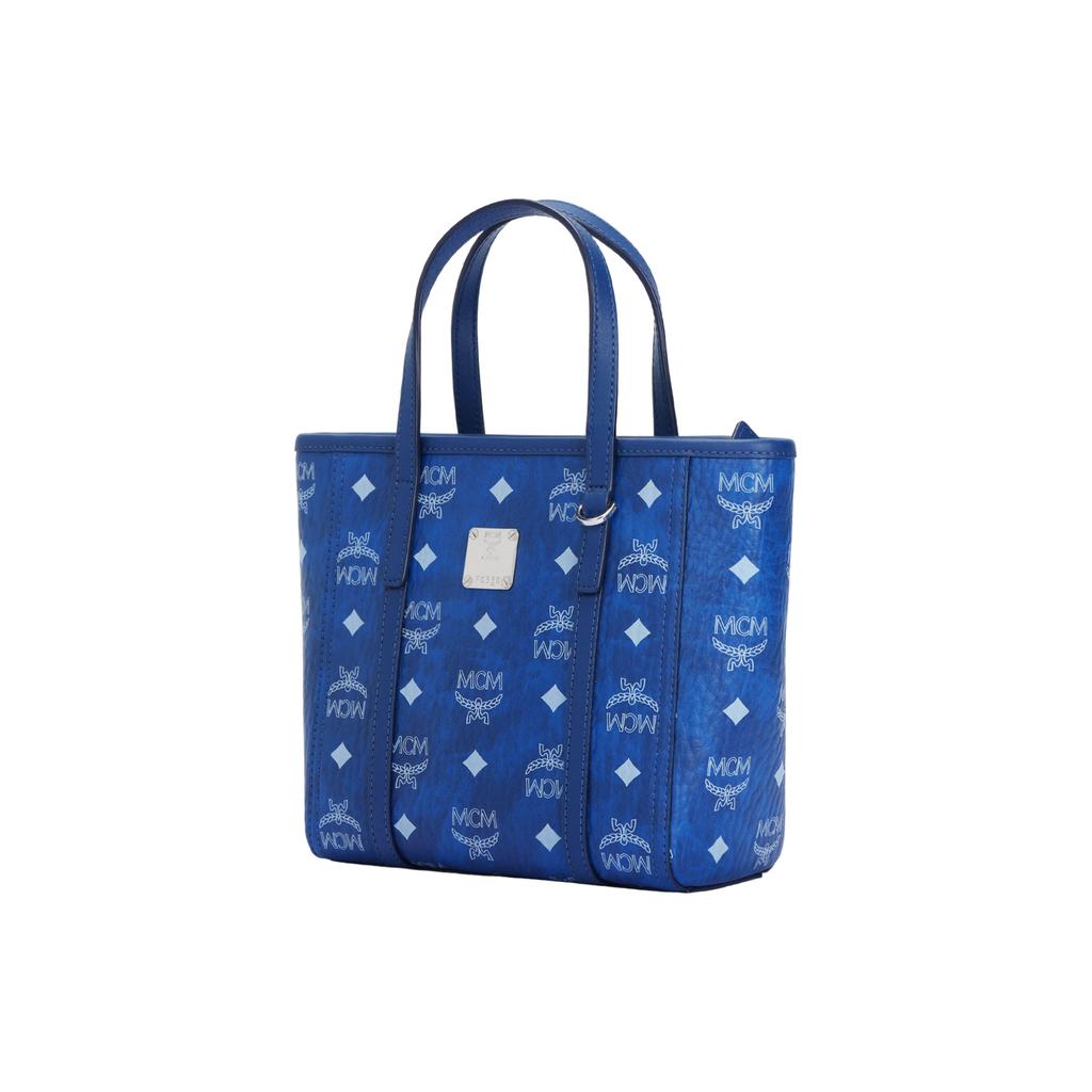 MCM Silver Tone Metal Hardware Faux Leather Tote Shopping Bag Mini Women tote bags Blue MWPFAMT081F001