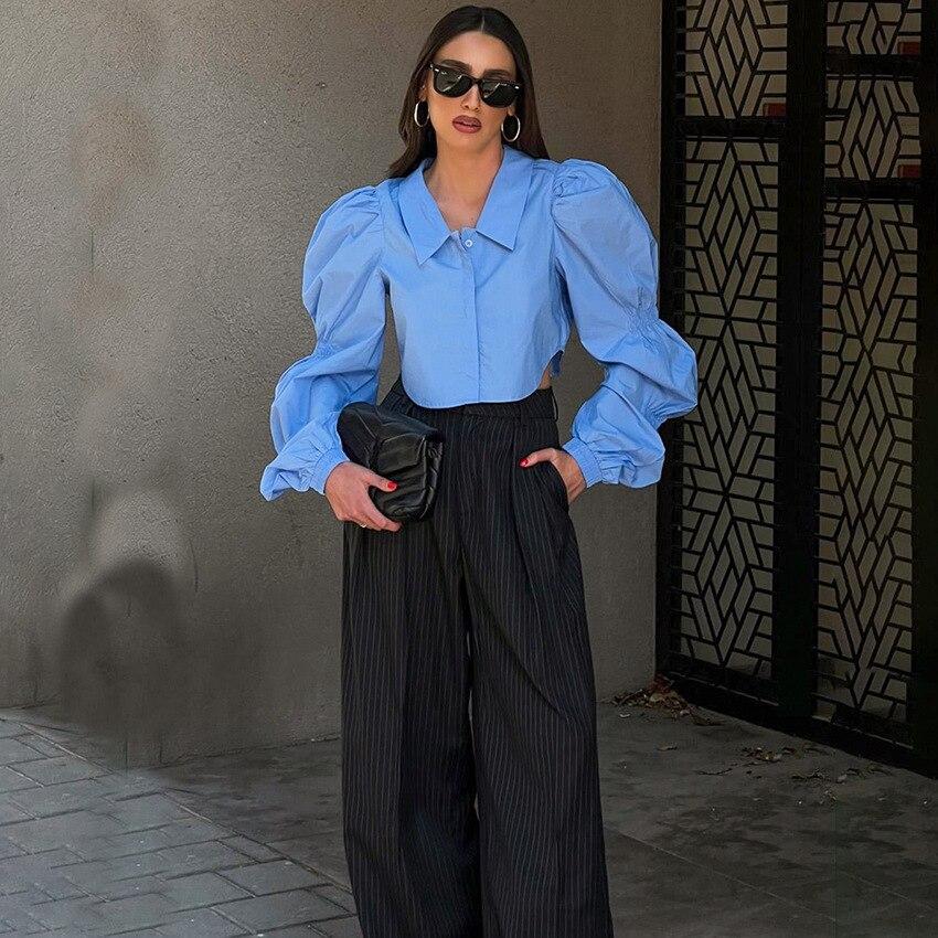 Хлопковая белая блузка с пышными рукавами, женская модная осенняя свободная женская рубашка, однотонные тонкие свободные короткие топы Feamel Одежда Blusas 28681