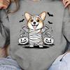 Corgi Mummy Costume Printed Pullover, Casual Long-sleeved Crew Neck Sweatshirt, Suitable for Spring and Autumn, Women's Clothing