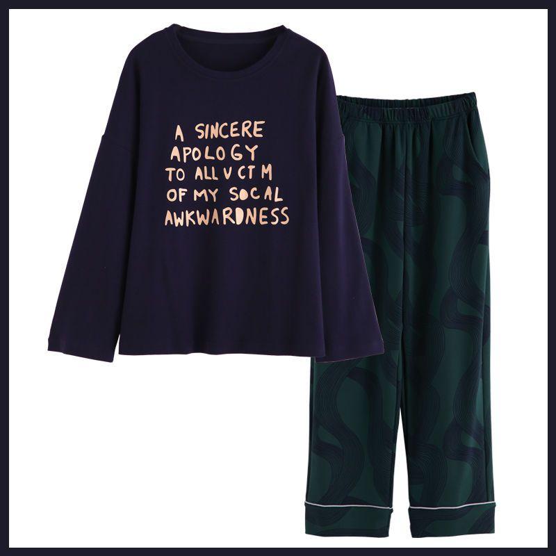 Новый комплект пижамы с длинными рукавами для женщин, весенняя и осенняя пижама из чистого хлопка, корейский стиль, домашняя пижама большого размера