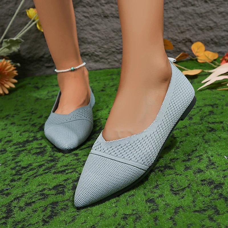 Fashion Pointed Toe Women Knitting Shoes Flats Casual Shallow Sandals 2024 Fashion New Dress Loafers Shoes Cozy Autumn Brand Femme Shoes