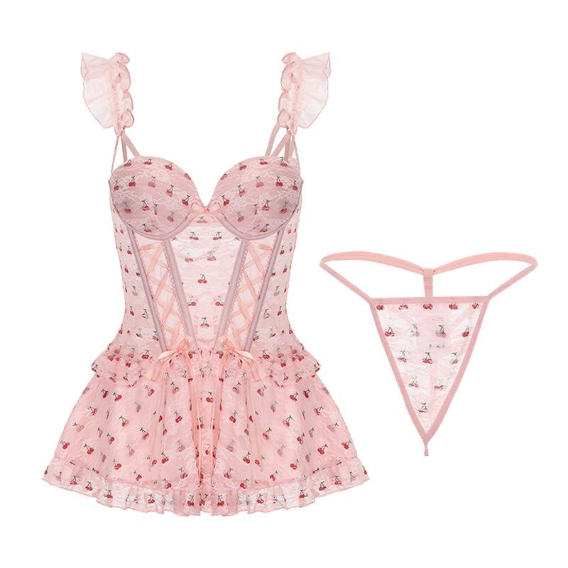 Women's Plus Size Mesh V Neck Padded Cami Lingerie Sleep Dress Set