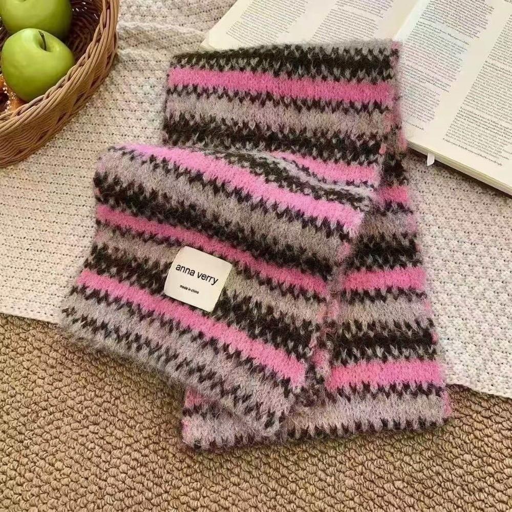 Warm Striped Knit Scarf 164cm x 30cm Winter Neck Warmer Fleece Lined Scarf Outdoor Wear