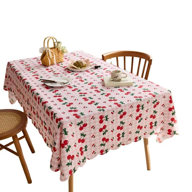 Ins Style Waterproof Tablecloth Pink Cherry Grid Small Fresh Desk Decor Students