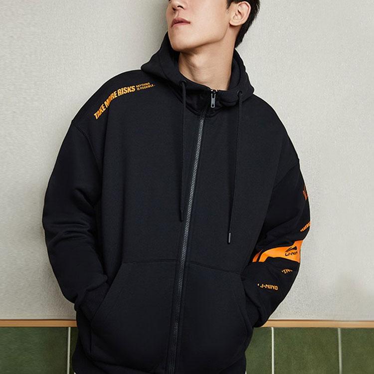 Men's Sweatshirt Li-Ning Li Ning Training Collection, Color Block Logo Print Fleece Lined Thermal Zippers