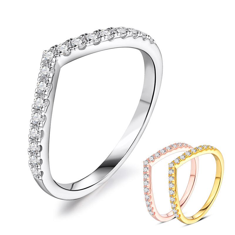 Серебряное кольцо S925 формы V с муассанитом, полу-этернити, штабелируемое, для женщин