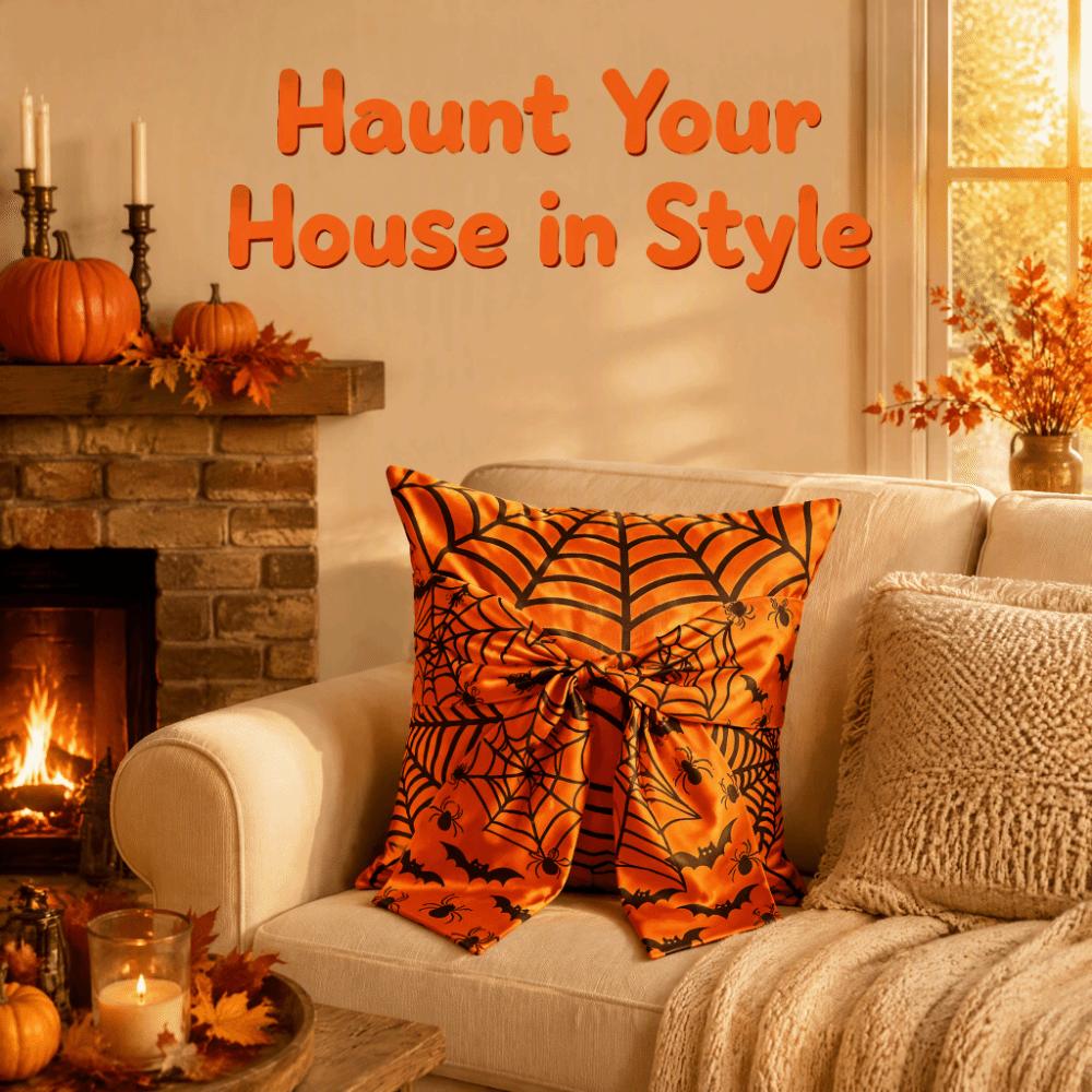 Washable Ghost Print Cushion Cover Soft Fabric Pumpkin Pillow Cover Halloween Decoration
