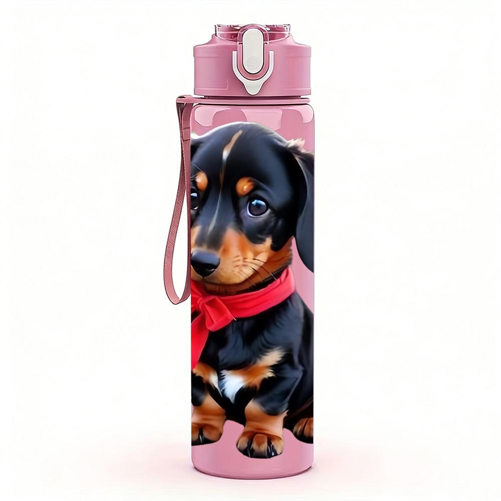1PC Red Collar Dachshund Dog Print 750ml Color Plastic Sports Water Bottle Leakproof Flip Straw Lid Suitable for Sports Office Home Use