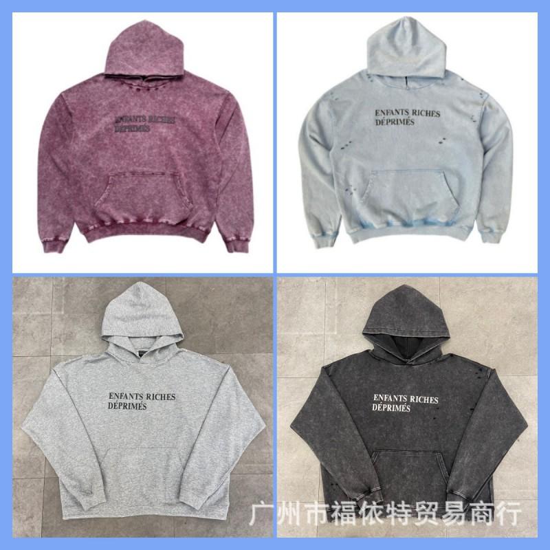 ERD Washed Oversized Hoodie Teens Casual Embroidered Sweatshirt Winter
