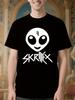 Графическая футболка Skrillex - Черная с Белым Лицом Инопланетянина и...
