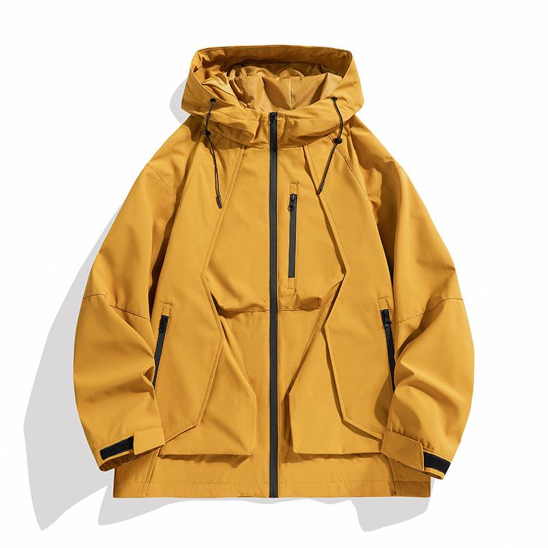 Spring Autumn Men's Windbreaker Jackets Korean Fashion Waterproof Windproof Outdoor Big Pockets Hooded Loose Coat